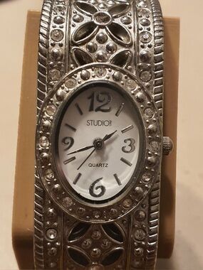 🦋10/$20🦋 Studio Time Silver Accented Stainless Steel Women's Closed Cuff Watch
